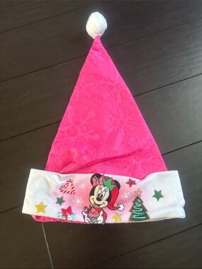 Disney Kids Hot Pink Minnie Mouse Christmas Santa Hat with White Cuff